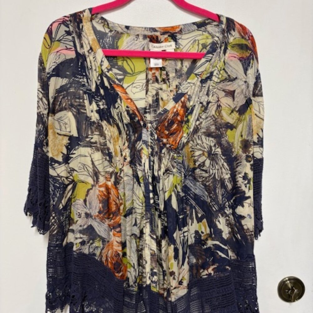 BEAUTIFUL COLDWATER WATER CREEK 100% SILK OPEN LACKE BLOUSE. SZ, XL